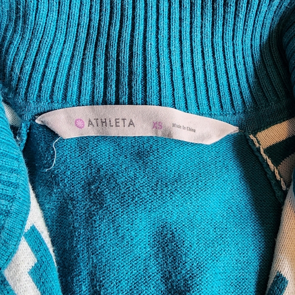 Athleta Vintage Doubleway Zip-Up Teal White Snowflake Sweater - Picture 5 of 8